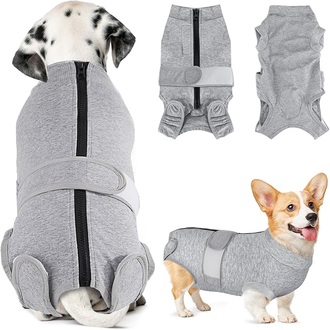 SlowTon Dog Surgery Recovery Suit - Zipper On Dog Onesies After Surgery for Female Male Dogs, Abdominal Wounds Bandages Cone/E-Collar Alternative Dogs Body Suit Shirt Anti-Licking (Grey,4XL)