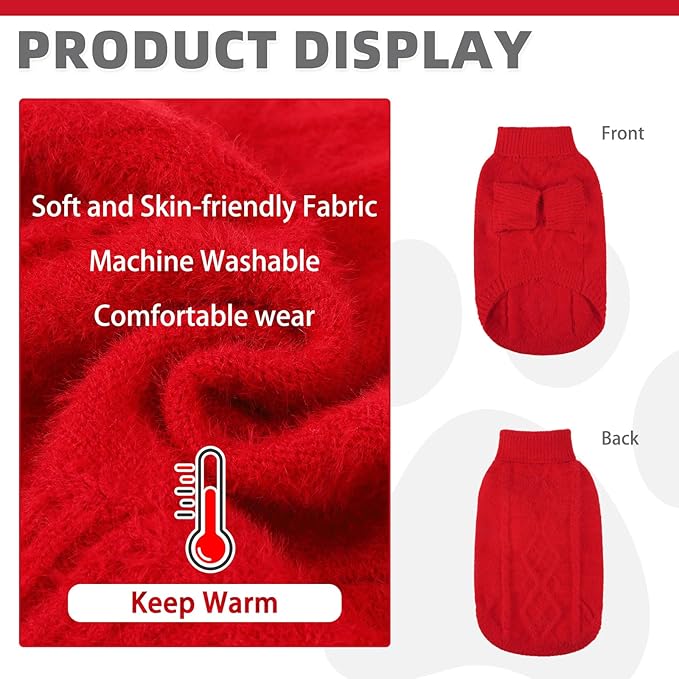 KOOLTAIL Dog Sweater, Fuzzy Thick Super Soft Warm Dog Christmas Sweater Turtleneck Pullover for Cold Weather, Knitted Fleece Pet Fall Clothes Coats for Small Medium Large Dogs Girls Boys, Red SM