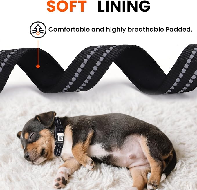 Personalized Dog Collar with QR Code Dog Tag, Black L | Anti-lost, 1000D nylon, reflective, padded, XS-L(8"-24"), QR buckle shares lost pet profile, location alerts when scanned