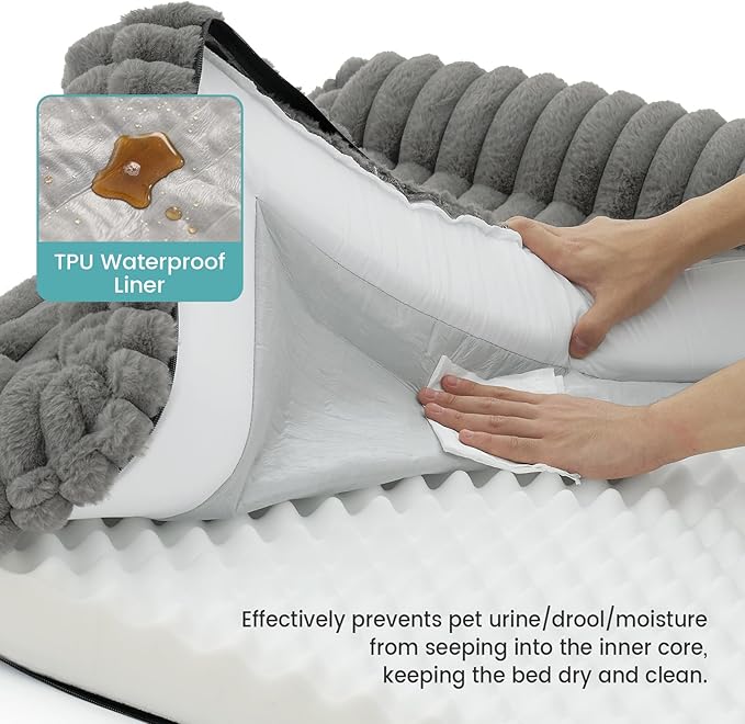 COZY KISS Cute Dog Bed for Small Dogs, Faux Rabbit Fur Orthopedic Foam Dog Bed with Sides, Removable Washable Cover & Waterproof Lining, Comfortable Pet Couch, Grey (30" L x 20" W x 6" Th)