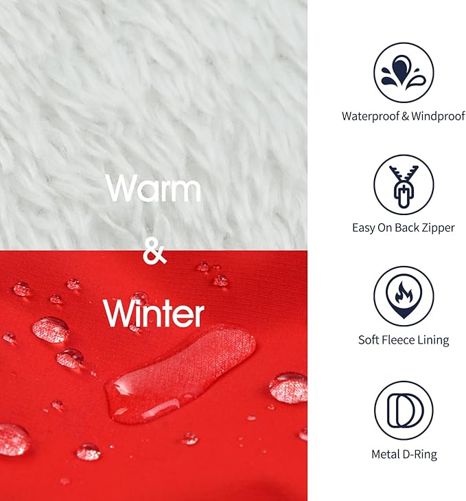 IECOii Dog Winter Coat Waterproof - Red, Medium - Dog Coat with Harness Built in for Medium Dogs, Thermal Warm Fleece Lined with Zip Up Cold Weather Jacket, Reflective Snowsuit for Outdoor Hiking