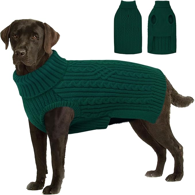 AOFITEE XL Christmas Dog Sweater, Extra Large Dog Sweater Girl Boy, Warm Turtleneck Dogs Sweaters Girl Boy, Green Dogs Sweaters Pet Knitwear, Soft Pullover for Beagle, Weimaraner, Dalmation, XL