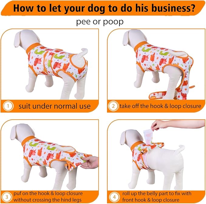PetWarm Spay Recovery Female Dog, Onesies for Dogs, Professional Dog Recovery Shirt Abdominal Wounds Bandages Substitute E-Collar and Cone, Dinosaur Pattern, Yellow, XS