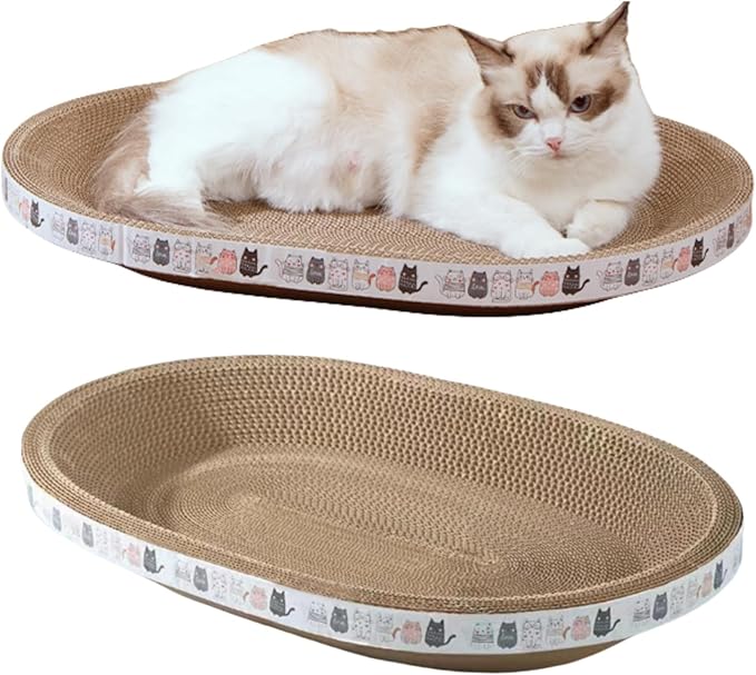 Spindro 2 Pack Large Cat Scratcher Cardboard, Oval Indoor Cat Scratcher Bed Scratcher Pad Board Lounge Couch Cats Bowl Shaped Cat Scratching Post Nest for Cats Grinding Claw Furniture Protector