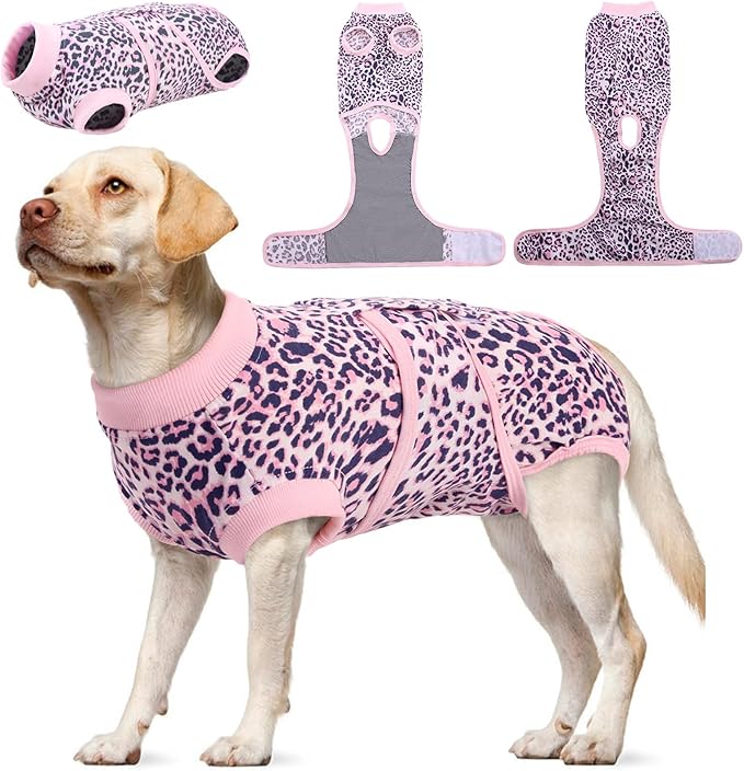 Kuoser Dog Recovery Suit, After Surgery Spay Neuter Onesie, Adjustable, Large, Pink, Polyester, for Medium Dogs
