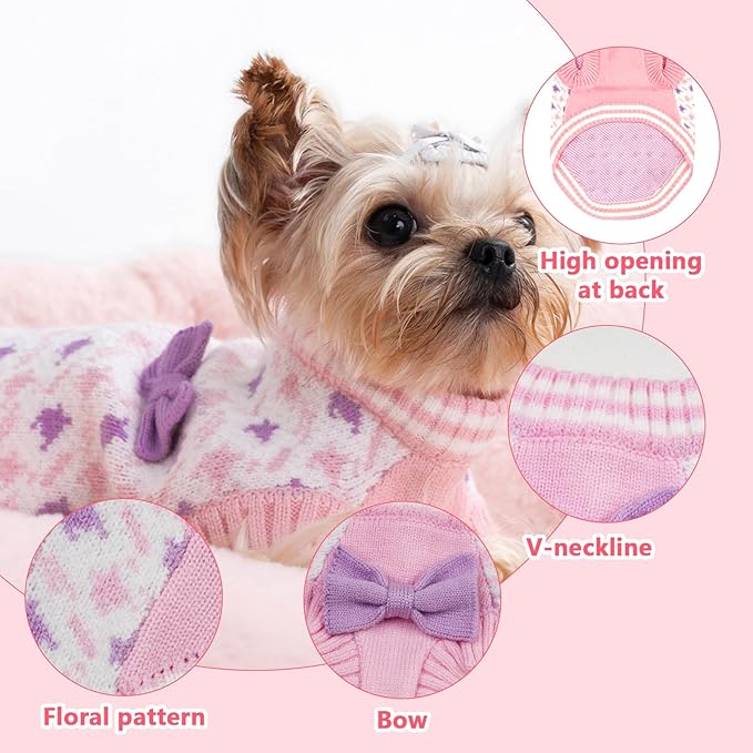 Dog Sweater for Small Dog Girl Soft Pet Christmas Halloween Sweater for Medium or Large Dogs and Cats Sweaters (Pink, XXL)
