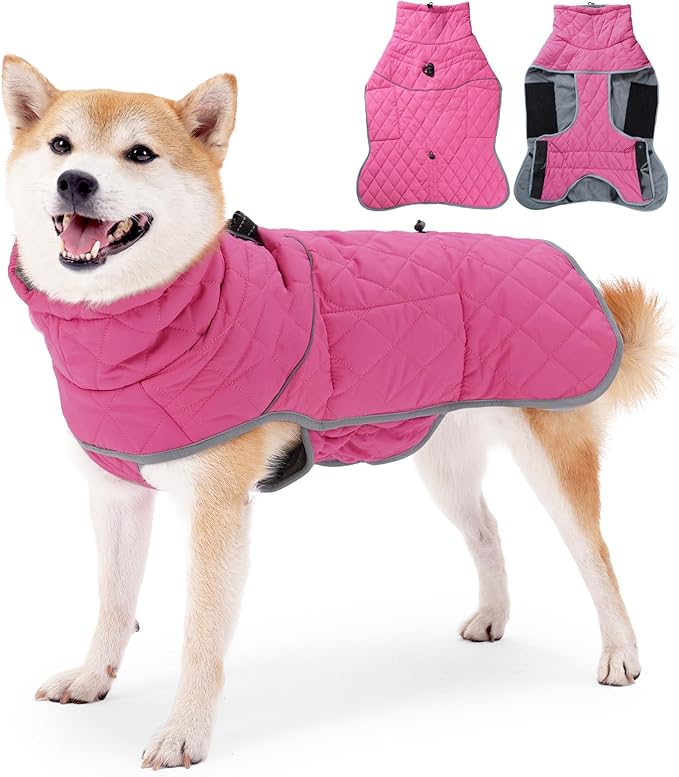 Dog Winter Coat,Waterproof Dog Pullover Jumpsuit,Windproof Jacket for Small Medium Large Dog.High Collar Adjustable Dog Snow Vest(Mediuml,Pink)