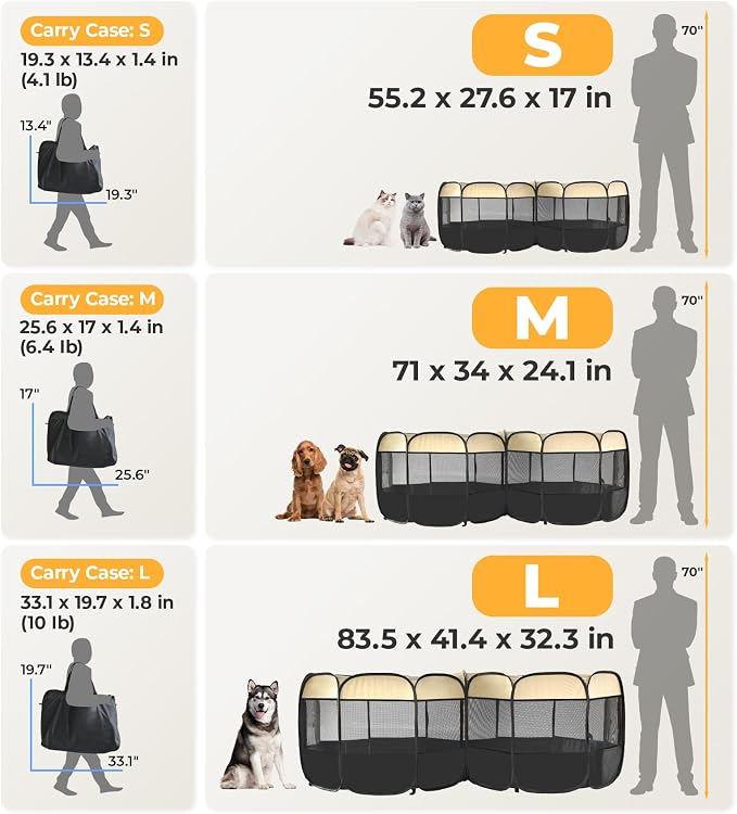 2-in-1 XLarge Pop Up Dog Cat Playpen, Detachable into 2 Separate Pens, Assembly-Free Portable Puppy House Collapsible Crates Pet Pen Tent Kennel Kitten Enclosure Cage Indoor Outdoor Foldable(L)