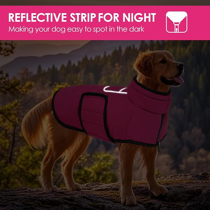 AOFITEE Coats for Extra Large Dogs, Warm Dog Winter Jacket with Harness Hole, Reflective Snowsuit Puffer Jacket for Large Dogs, Windproof Cold Weather Coats for Border Collie, Golden Retriever, 2XL