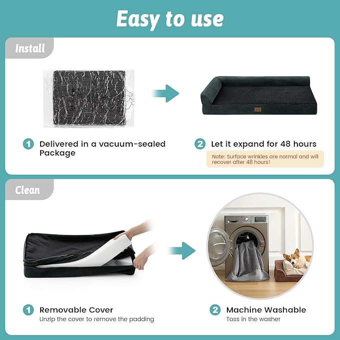 COZY KISS Orthopedic Dog Bed for Large Medium Size Dog, Dogs Crate Bed, L Shaped Foam Anti-Slip Bottom Pet Cat Sofa with Washable Removable Cover, Suitable for Pet Up to 75 lbs, 36x27x6.5 inch, Black