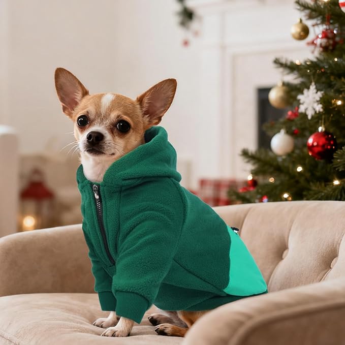 Dog Hoodie|Fleece Lined Sweatshirt with a Pocket on The Back,Drawstring Hooded Design,Zippered Collar Easy to Put on and Take Off,Suitable for Extra Small Dogs Chihuahua,Green,XS