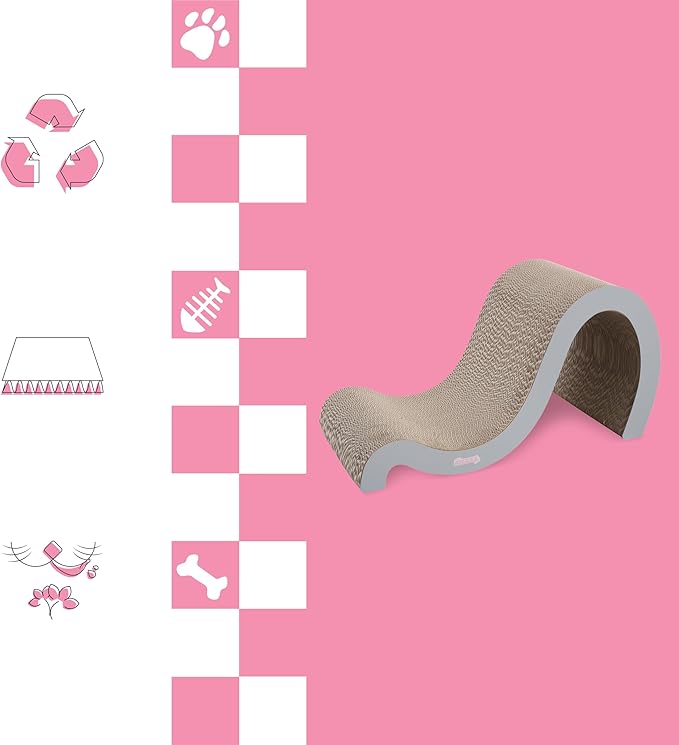 THE LICKER STORE CSR1013E Kona 27" Modern Cardboard Double-Sided Wave Cat Scratcher with Catnip, Fog