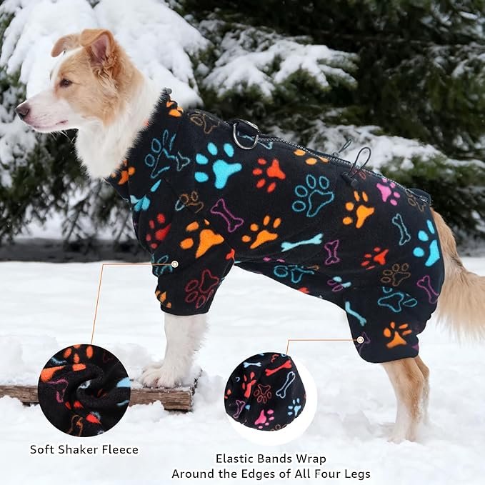 SCENEREAL Fleece Dog Coat Jacket for Small Medium Large Dogs, Soft Pullover Pajamas, Dog Sweater with Harness Built in, Cold Weather Pet Snowsuits Outfits Clothes for Puppis Boys Girls, Black SM