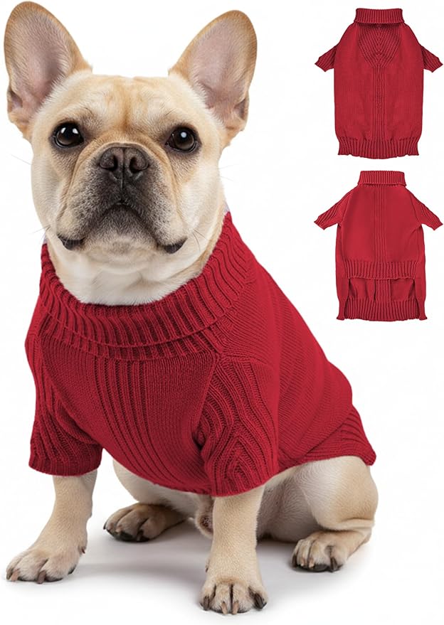Dog Sweaters for Small Medium Large Dog, Classic Turtleneck Pet Clothes Warm Thermal Doggy Winter Coat, Thick Double Knitting Collar Pullover Cold Weather Puppy Jacket for Indoor & Outdoor Wear
