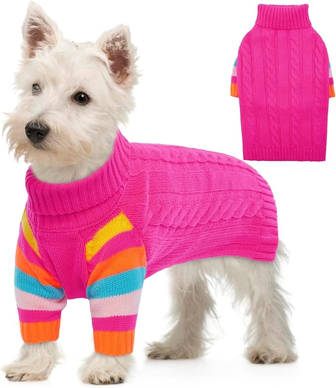 Dog Sweaters, Small Dog Sweater for Dogs Girls Boys, Turtleneck Winter Knit Sweaters for Dogs Small,Comfy Christmas Doggy Sweater Long Sleeve, Pet Knitwear Dachshund,Yorkie,Chihuahua(Rosered S)