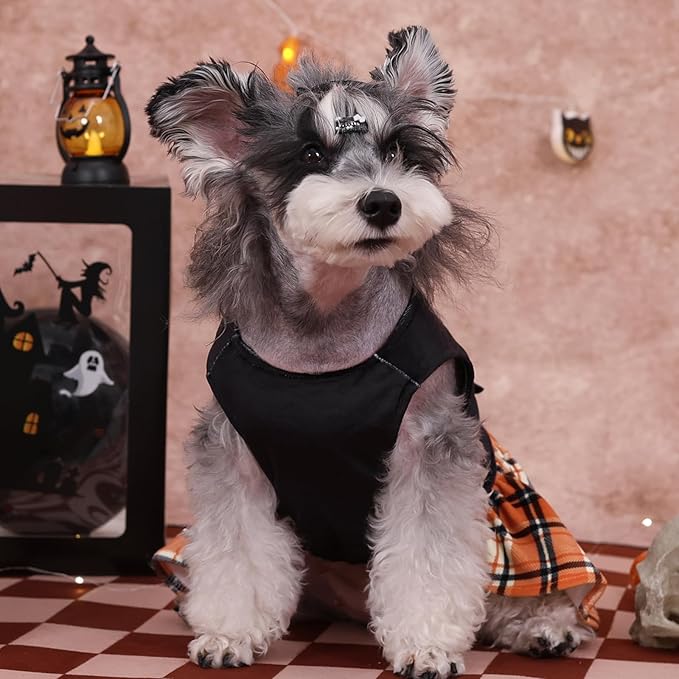 CuteBone Halloween Dog Dresses Velvet Holiday Small Dogs Clothes Onesie Pet Apparel Girl Puppy Skirt with Bow Hair Rope CVA45XXS-D