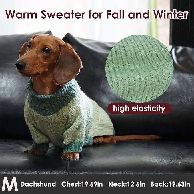 Dog Sweaters for Medium Dogs Boy Girl, Soft Turtleneck Sweater with Leash Hole, Fall Sweater Christmas Warm Winter Pet Sweaters for Schnauzer Bichon Frise, Green M