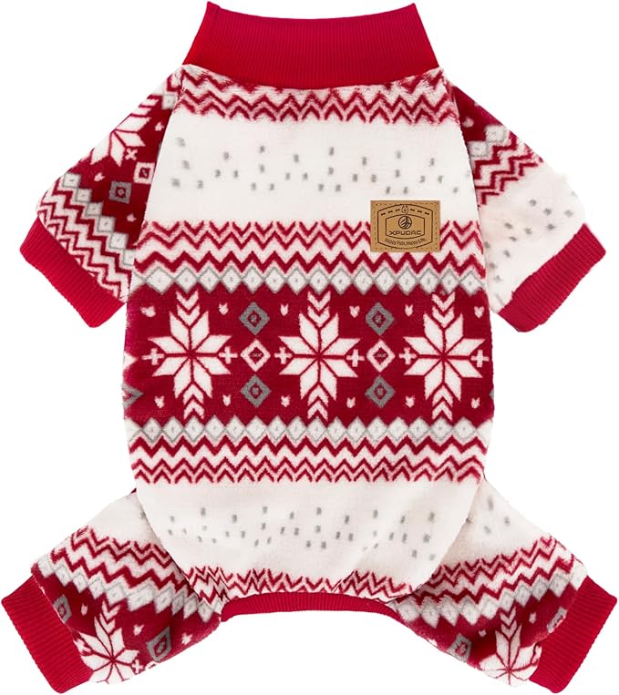 XPUDAC Dog Christmas Pajamas Fleece Dog Sweater for Small Medium Dogs Girl Boy Winter Puppy Clothes Holiday Pet Outfit, XS