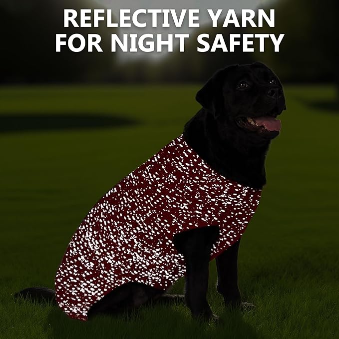 KYEESE Dog Sweater with Leash Hole Warm Pullover with Reflective Yarn for Small and Medium Dogs Male Soft Knit Pullover Boy Dog Coats Cozy Lightweight Thick Sweater,Red,Medium