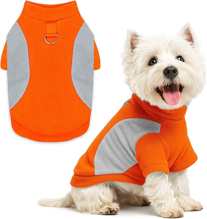 Small Fleece Dog Sweater with Leash Ring Soft Warm Fall Winter Dog Clothes Cute Cat Apparel Puppy Sweaters Classic Pullover Doggy Sweatshirts Chihuahua Costumes Cat Outfits(Orange,L)