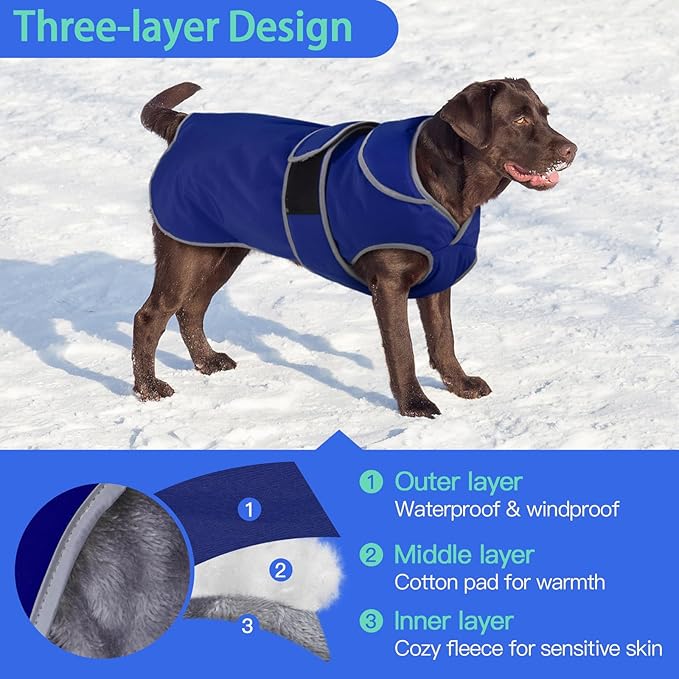 MIGOHI Warm Dog Coat Winter Dog Jacket,Waterproof Cold Weather Coats for Dogs,Fleece Jacket for Small Medium Large Dogs,Reflective Thick Fleece Vest with Leash Hole