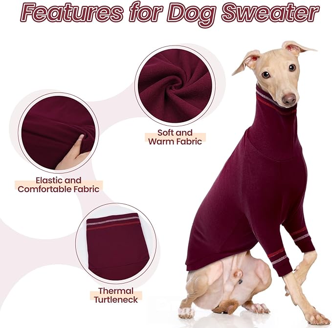Greyhound Dog Sweater, Italian Greyhound Coat for Large Dogs, Whippet Pullover Turtleneck Stretchy Knit Sweatshirt, Greyhound Thermal Clothes Pajamas Sighthounds Jumpsuit for Cold Weather XXXL