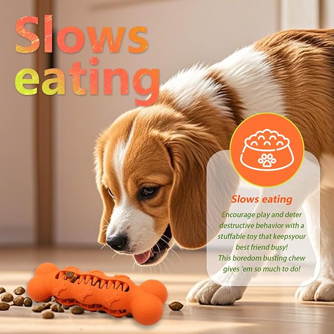 LaRoo Treat Dispensing Dog Toy - Chew Toy for Dogs, Durable, Cleans Teeth, Natural Rubber Slow Feeder Puzzle for Weight Management and Anxiety, Meaty Flavor, Medium, for Dogs Up to 16 kg