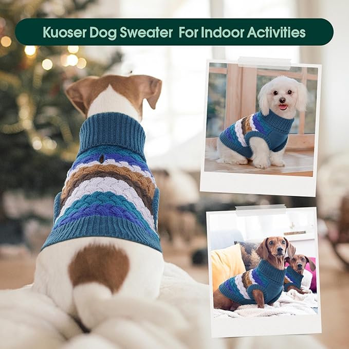 Kuoser Dog Sweater, Thermal Knitted Winter Clothes for Large Dogs, Dog Christmas Sweater Turtleneck Knitwear for Fall Winter, Warm Sweaters for Dogs, Puppy Holiday Pullover Pet Outfit, Blue 2XL