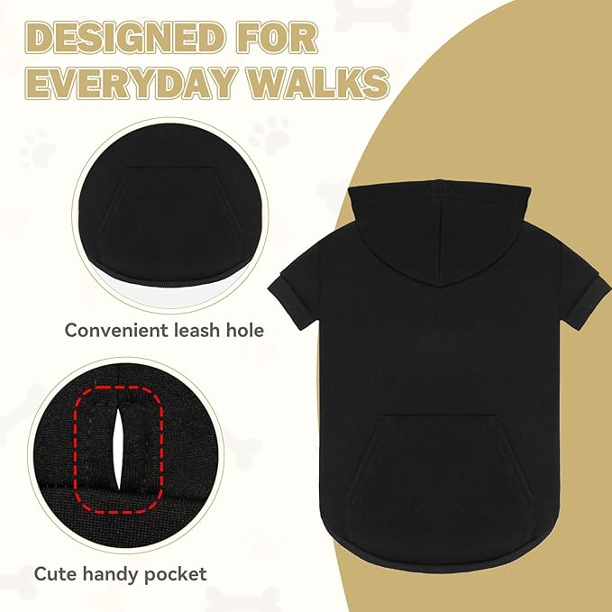 3XL Dog Sweaters for Large Dogs,Dog Hoodie,Cozy Fleece Interior Sweatshirt with Hood & Pocket,Leash Hole,Pet Clothes Sweater for Small,Medium,and Large Dogs,Black&3XL