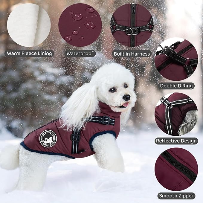Gyuzh Dog Coat with Harness Puppy Coats Small Dog Harness Jacket Winter Waterproof Jackets for Smal Medium Large Dogs