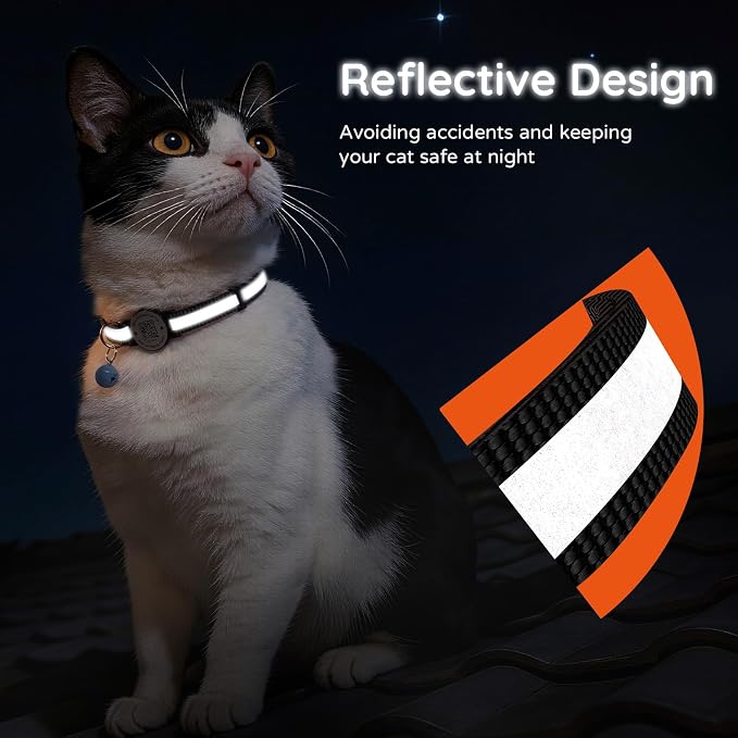 Breakaway Cat Collar QR Code, Reflective Bell, Adjustable Kitten, Black