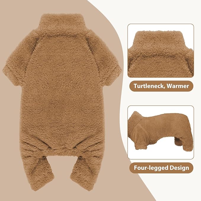 Fuzzy Pajamas Turtleneck Warm Soft Cozy Lightweight Dog Pjs Sweaters for Small Dogs (Coffee-S)