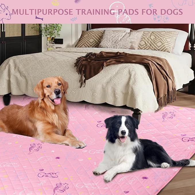 IEUUMLER Washable Pee Pads for Dogs Extra Large 71" x 71", 1 Pack Non-Slip & Waterproof Whelping Pad, Reusable Puppy Potty Training Pad for Playpen EU007 (Pink Dinosaur, 71"X71"-1pcs)