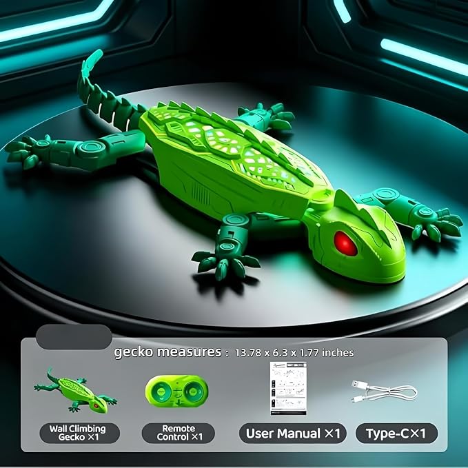 Remote Control Lizard Cat Toy,Remote Control Rechargeable Wall Climbing Gecko Toy, Wall Crawling Lizard Interactive Pet Play Accessory, Fun Prank Entertainment Toy for Cats and Dogs(Green)