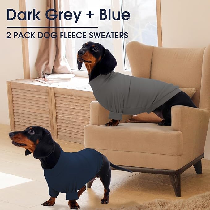 IECOii 2 Pack Dog Fleece Sweater for Small Dogs, Warm Dog Turtleneck with Stretch for Dachshund, Cozy Fall Winter Pullover Dogs Sweatshirt with Sleeve, Indoor & Outdoor Sweaters for Walking, M