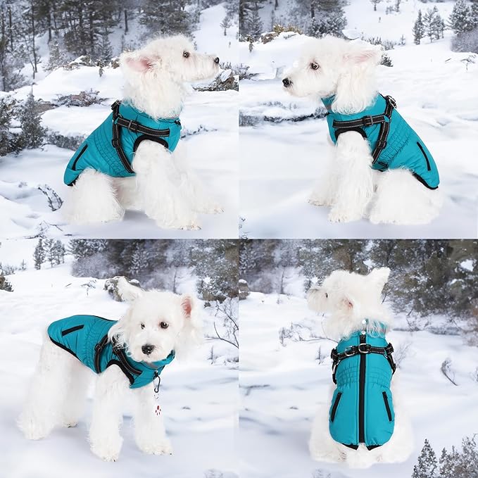 Gyuzh Dog Coat with Harness,Dog Coats for Small Dogs,Warm Fleece Winter Puppy Jacket,Waterproof Jacket with Harness Built in for Small Medium Large Dogs
