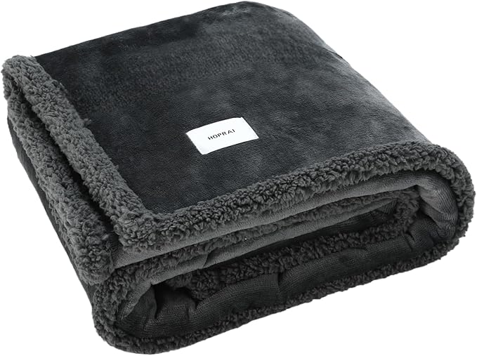 HOPRAI Waterproof Pet Blanket for Medium Large Dogs Washable Fluffy Thick Jacquard Shag Fleece Warm Sherpa Pet Blanket Cats Puppy Couch Protection (Gray L57*65inches)