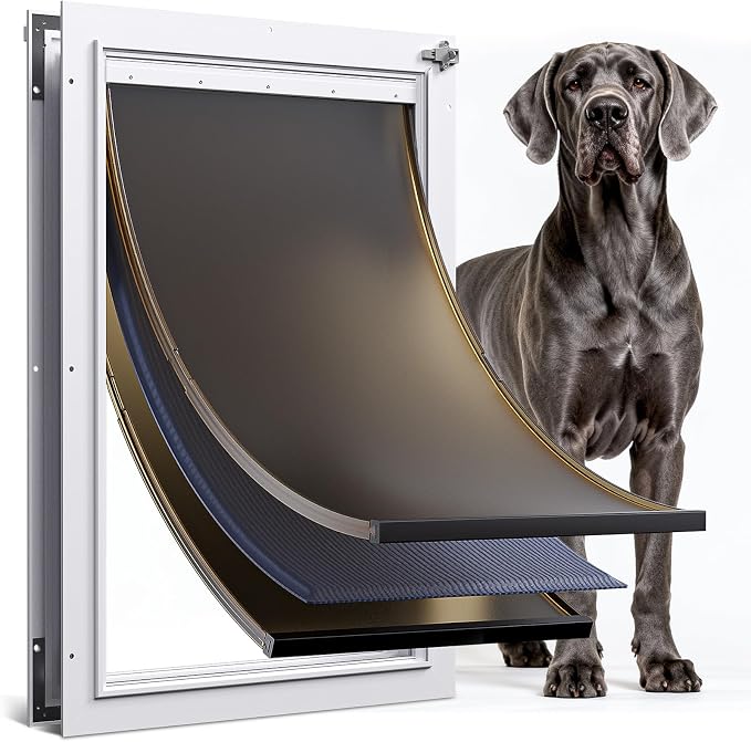 3-Flap XL Dog Door for Door, All Aluminum Doggy Door for Exterior | Insulated Flap, Thermal Insulation, Energy Efficient, Durable Rust Resistant, Closing Panel, Safety Locks, Pets Up to 220lb