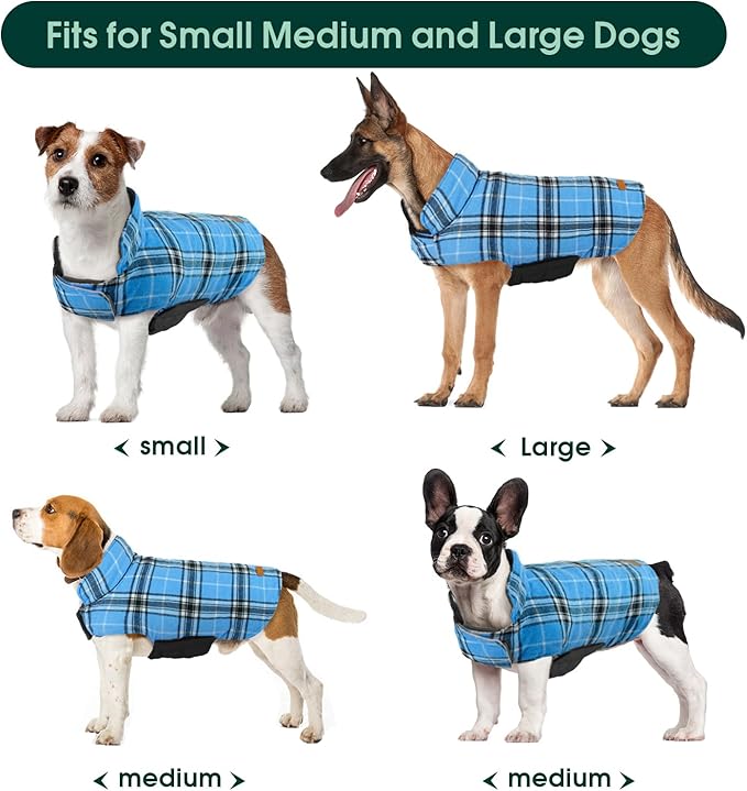 Kuoser Waterproof Dog Coat, Reversible Dog Jacket for Medium Dogs, Adjustable Durable Doggie Winter Coat Warm Puppy Cold Weather Apparel from Small to Large Breed, Blue M