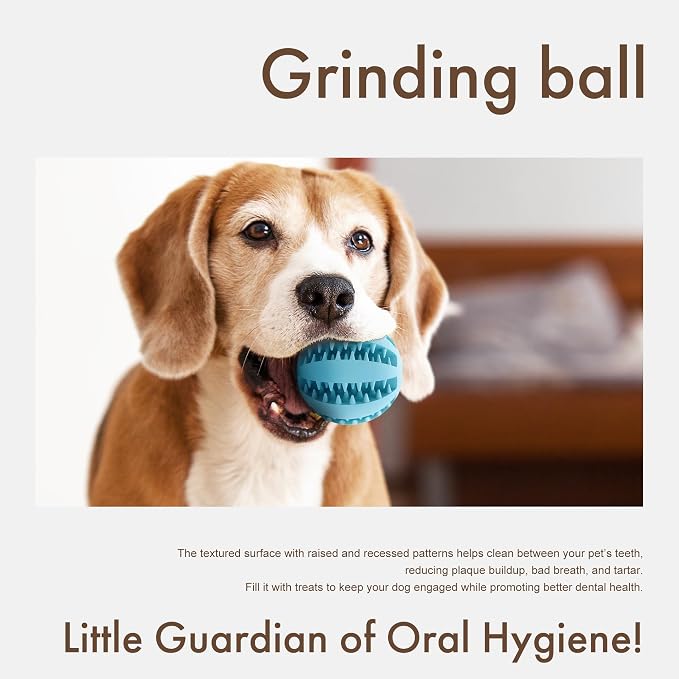 Mira's Pocket Engaging Treat-Dispensing Chew Ball for Dogs - Natural Rubber Puzzle Toy for Teething, Boredom & Dental Health (Blue & Yellow, Large) (Blue & Yellow, Small)