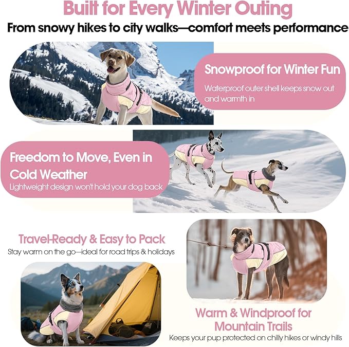 QBLEEV Warm Dog Jacket - Reflective, Adjustable Winter Coat with Turtleneck for Cold Weather, Waterproof Fleece Snowsuit for Small, Medium, Large Dogs
