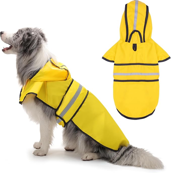Paiaite Dog Raincoat: Hooded Slicker Poncho, Durable Waterproof Jacket with Reflective Stripes for Safety, Convenient Leash Hole Adjustable Fit, Perfect for Small, Medium Large Dogs Purple 2XL