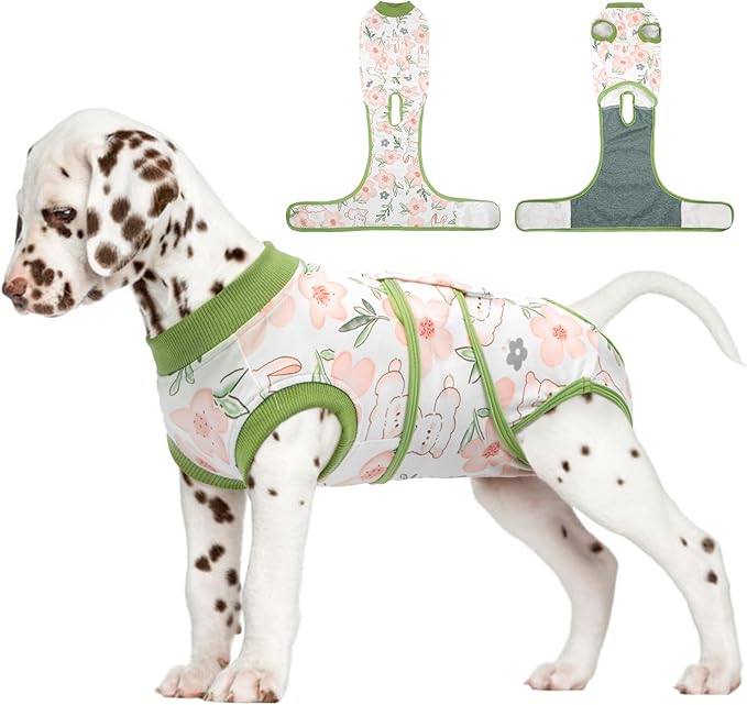 FUAMEY Dog Recovery Suit Male,Dogs Surgery Neuter Suits Puppy Spay Shirts for Female Protect Dog's Skin Anti Licking Abdominal Wounds Doggie Onesie Pet Bodysuit Alternative to Cone Rabbit Flower XS