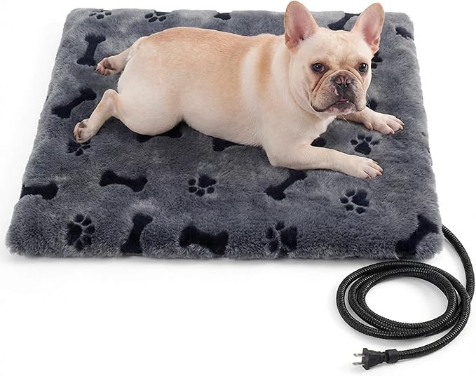 PetTemp Pet Heating Pad for Cats Dogs Indoor & Sheltered Outdoor Waterproof Heated Cat Bed Heated Dog Bed Chew Resistant Cord Constant Temperature Gray Paw Print 20 x 16 Inch