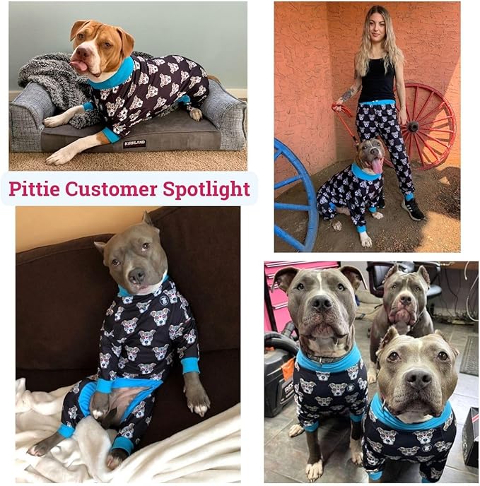 Pittie Clothing Pit Bull Dog Pajamas – Full Coverage Dog Onesie, Soft Pajama Outfit for Medium, Large, XL & XXL Breeds
