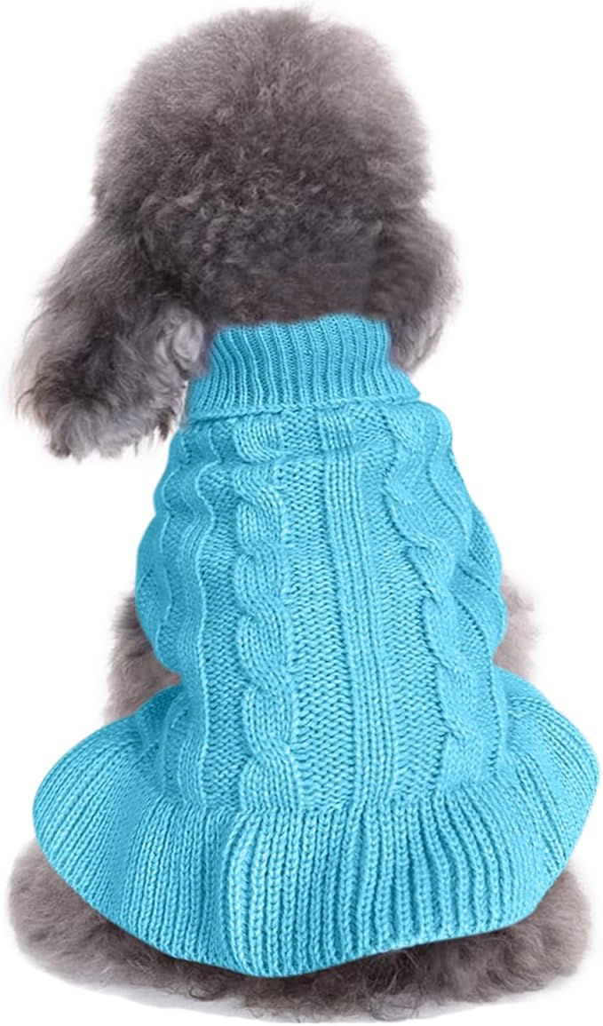 CHBORCHICEN Small Dog Sweaters Knitted Pet Cat Warm Dog Sweatshirt Winter Clothes Kitten Puppy Sweater (L, Dress-Sky Blue)