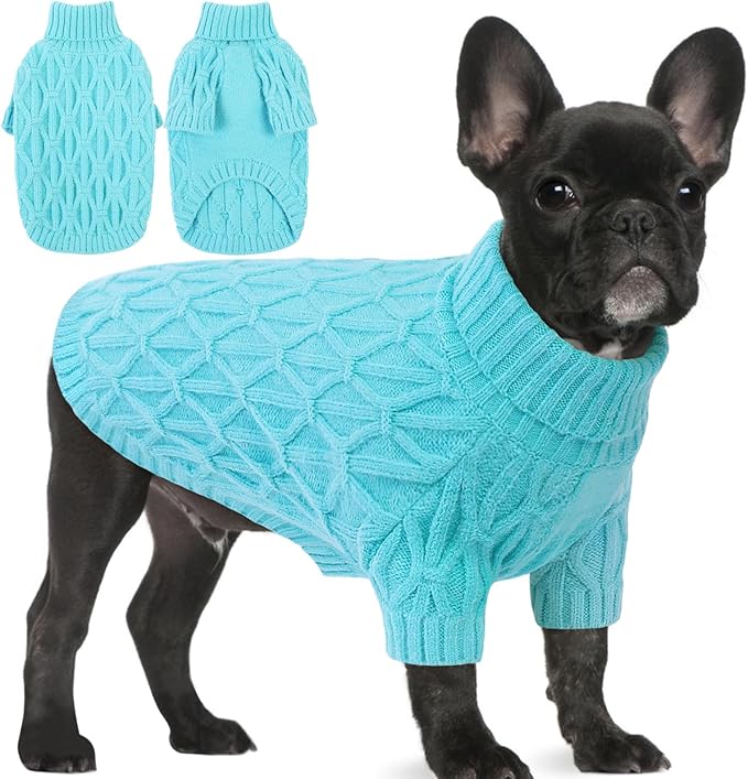 Dog Sweaters for Large Dogs, Dog Christmas Sweater, Pet Turtleneck Thick Warm Sweatshirt, Winter Knitwear Pets Clothes, Lakeblue L