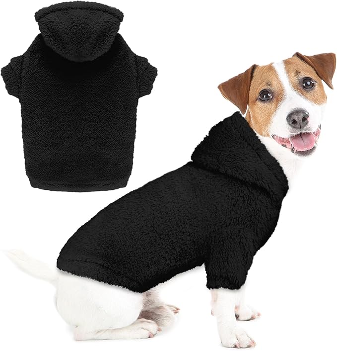 Fuzzy Dog Sweaters for Large Dogs Pet Hoodie Clothes Warm Soft Pet Coats Hooded Sweatshirt Dog Hoodie for Large Dogs(Black-L)
