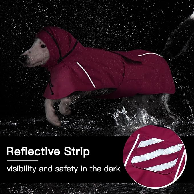 Waterproof Windproof Dog Raincoat with Full Body Coverage, Reflective Adjustable Hooded Jacket, Easy on Lightweight Dog Rain Coat for Large Dogs Poncho Breathable (Neon Pink, XXXXL)