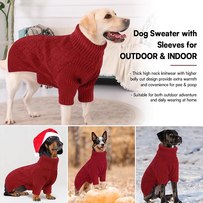 KOESON Dog Sweaters, Warm Medium Dog Sweater Girl and Boy, Turtleneck Christmas Sweaters for Medium Size Dogs, Easy On Pet Xmas Sweaters with Sleeves for Beagle, Dachshund, Boston Terrier, Red, M